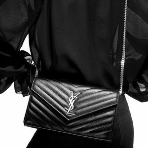 YSL wallet on chain gunmetal large